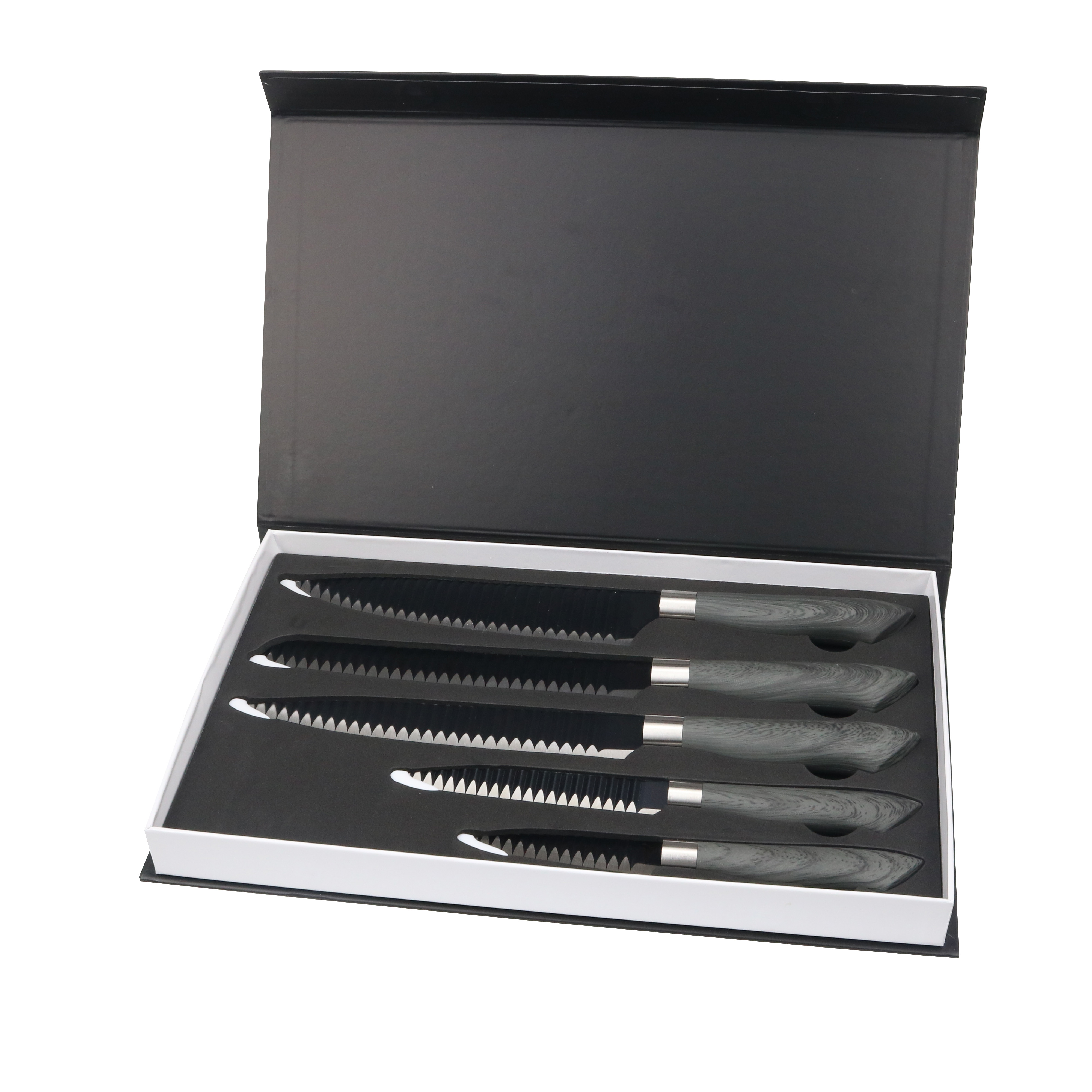 Hot Sell 5pcs Roestvrij staal Chef Mes Met Houten Korrel Pp+Tpr Coating Handvat Hoge Kwaliteit Keuken Koken Mes Set 