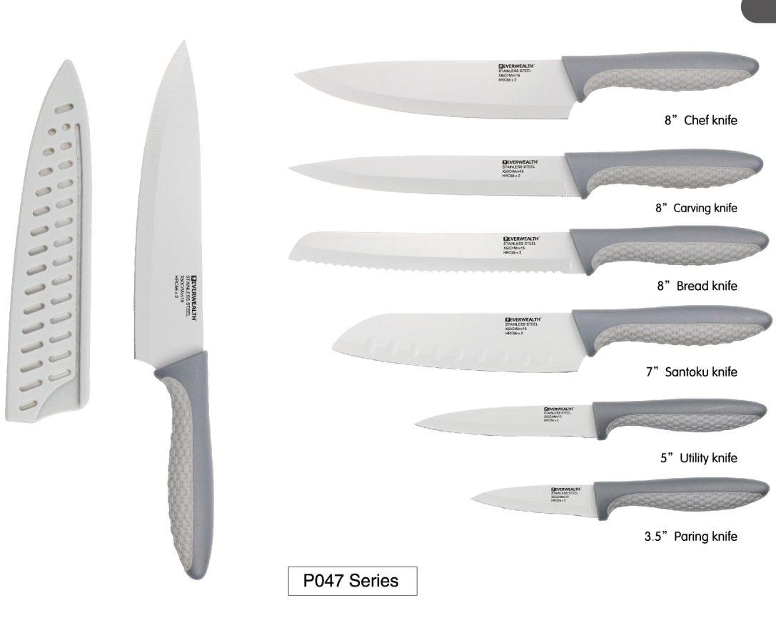 Hoge Kwaliteit Grijze-Groene Plastic Handvat Non-stick Coating Roestvrij staal Keukenmes Set 